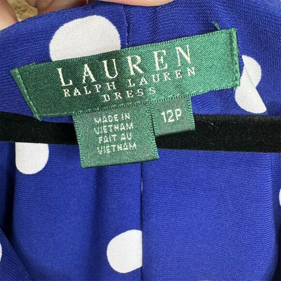 Lauren Ralph Lauren‎ Petites Blue Polka Dot Sheath Dress Size 12 Preppy Classy - Picture 4 of 11